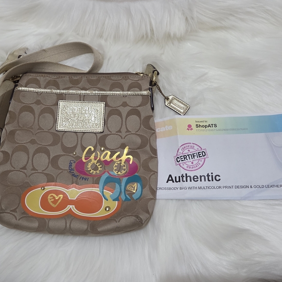 Coach Signature Poppy Crossbody Bag - Brown & Multi EUC COA - Picture 3 of 16